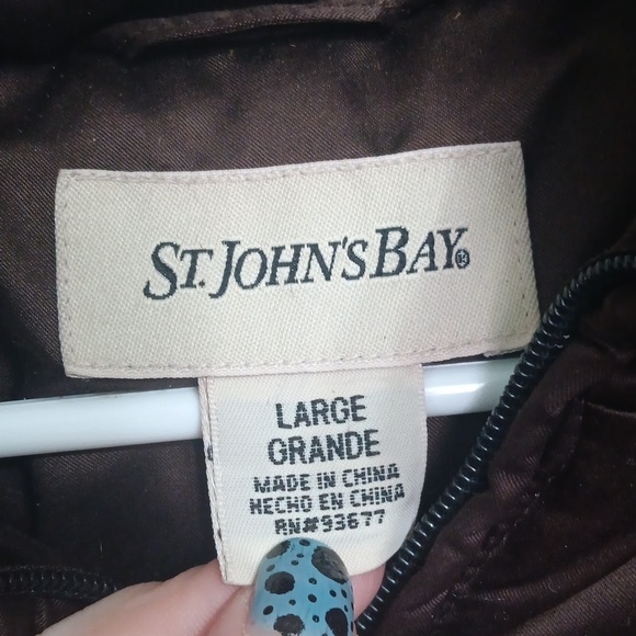 St John's Bay Chocolate Brown Puff Coat with Fur Trimmed Hood Size Large - Picture 2 of 5